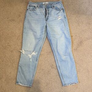 Abercrombie light wash distressed high rise curve love mom jeans